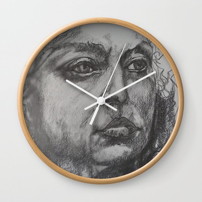 Pencil Sketch Of Female Face Portrait Graphite Wall Clock By