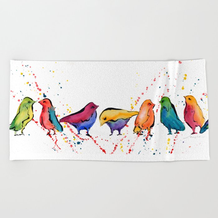 Colorful Birds Chit Chat 2 Beach Towel