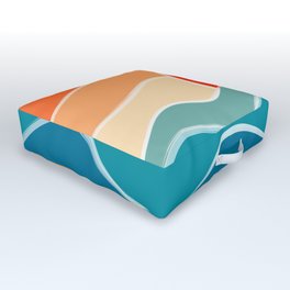 Retro 70s and 80s Color Palette Mid-Century Minimalist Nature Waves and Sun Abstract Art Outdoor Floor Cushion