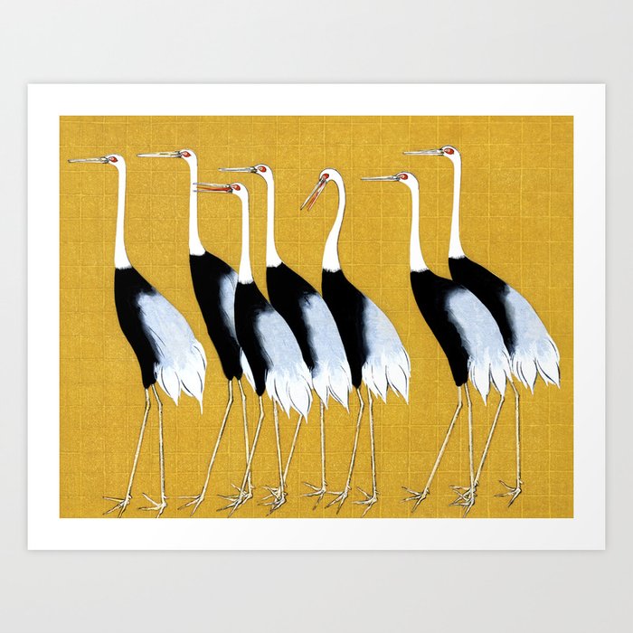 Flock of Japanese red crown crane by Ogata Korin Art Print