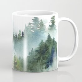Watercolor Pine Forest Mountains in the Fog Coffee Mug | Forest, Blue, Woods, Painting, Travel, Journey, Appalachian, Nationalpark, Olympic, Smokey 