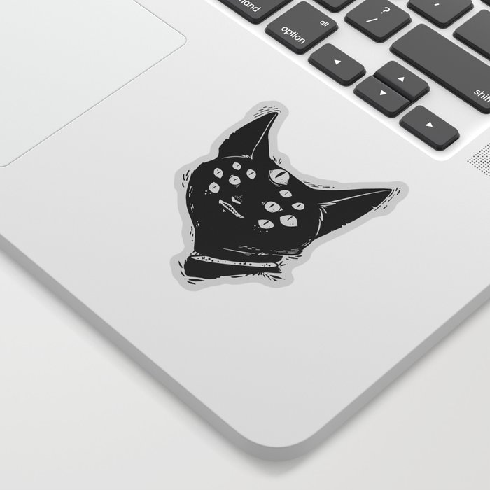 Strange Many Eyed Cat Creature, Goth Monster Art Sticker