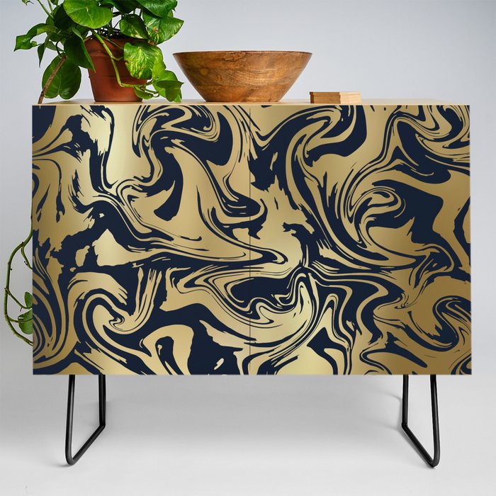 Marble Swirl in Navy and Gold Credenza