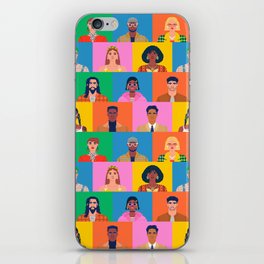 Crowd of diverse people cartoon character group seamless pattern iPhone Skin