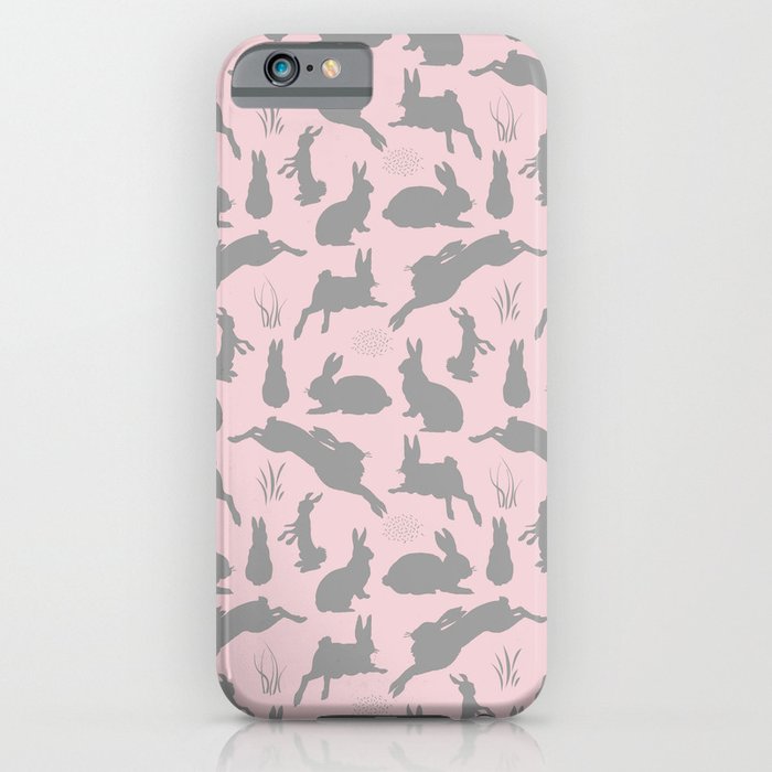 Rabbit Pattern | Rabbit Silhouettes | Bunny Rabbits | Bunnies | Hares | Pink and Grey | iPhone Case