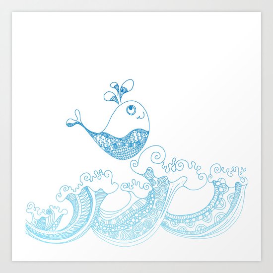 Doodle fish jumping out of the water- Maritime Sea Animal Art Print