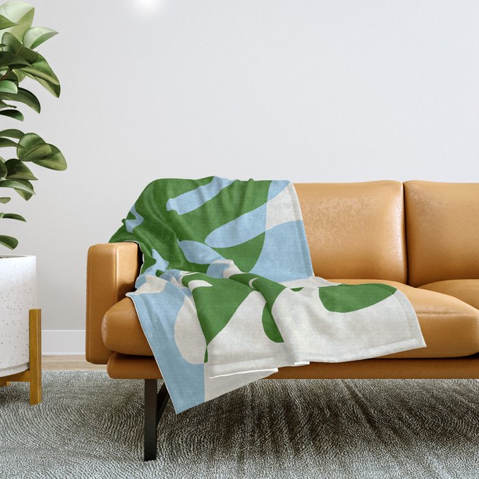 Abstract Matisse Organic Leaves Shapes \\ Green & Blue Throw Blanket