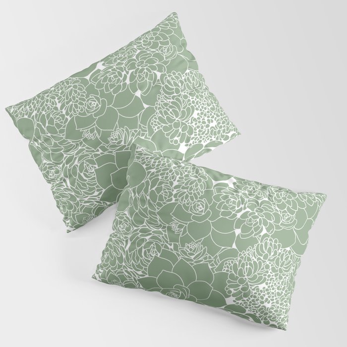 Succulent Line Drawing Sage Green Pillow Sham by Studio Ithelda