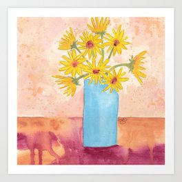 Sunshine in Blue - Sunflowers Art Print