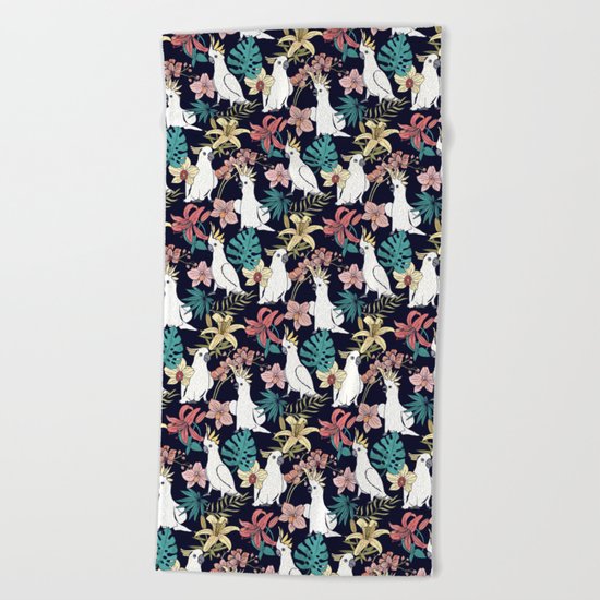 Cockatoo & Tropical Flora Beach Towel