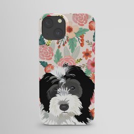 Bernedoodle floral pet portrait art print and dog gifts iPhone Case