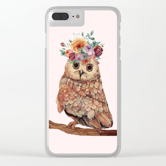 Owl with Flowers Clear iPhone Case