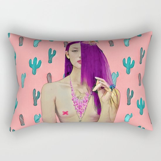 Pink Cactus and beauty model Rectangular Pillow