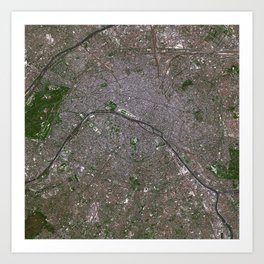 Satellite view of Paris, France  Art Print