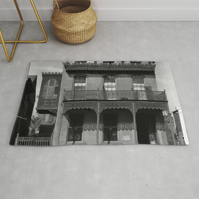 Walker Evans, New Orleans architecture. Cast iron grillwork house near Lee Circle on Saint Charles Avenue. Louisiana  Rug