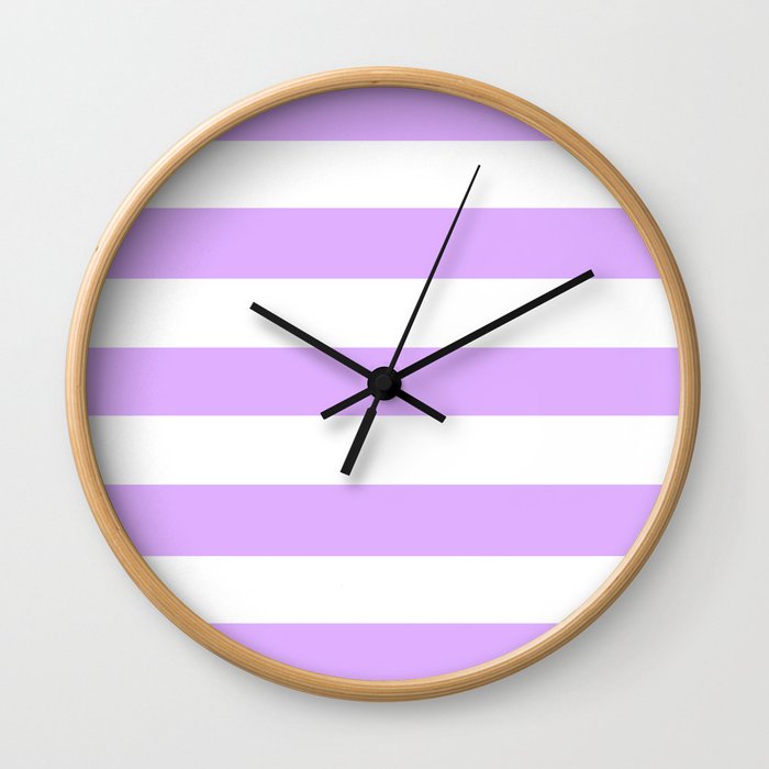 Mauve - solid color - white stripes pattern Wall Clock