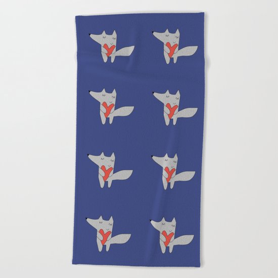 Fox in love blue Beach Towel