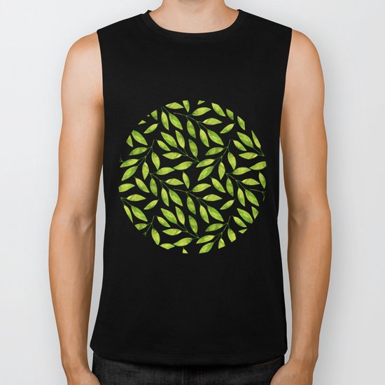 Greenery fresh green watercolor leaf pattern Biker Tank