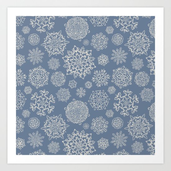 Merry Christmas- Abstract christmas snow star pattern on fresh grey I Art Print