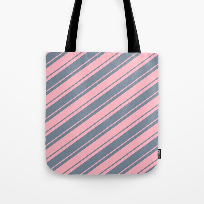 Light Pink & Light Slate Gray Colored Lines Pattern Tote Bag