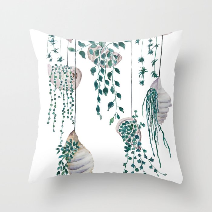 hanging plant in seashell Throw Pillow