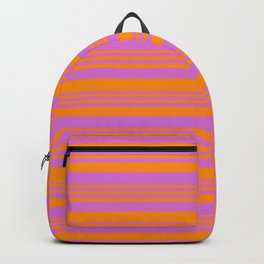 [ Thumbnail: Dark Orange and Orchid Colored Lines Pattern Backpack ]