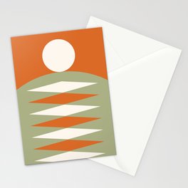 Abstract Geometric Sunrise 17 in Sage Green Orange Stationery Card