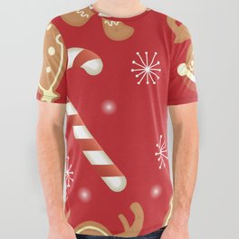 Christmas Pattern Cute Cookie Deer Gingerbread All Over Graphic Tee