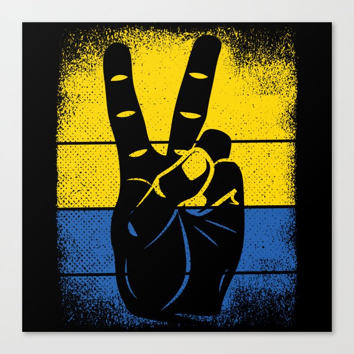 Peace fingers Victory sign ukrainian banner Canvas Print