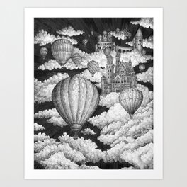 Journey to the Cloud Kingdom - Ink Drawing Art Print