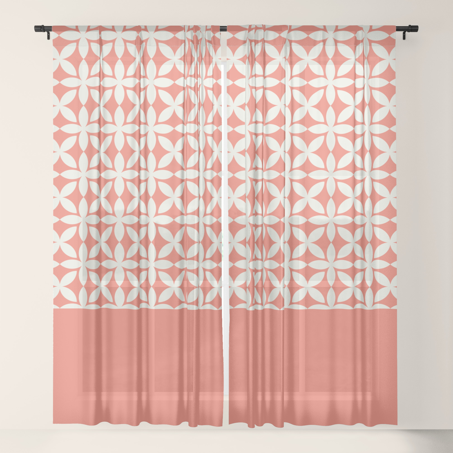 Pantone Cannoli Cream Square Petal Pattern On Pantone Living Coral