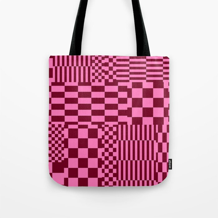 Glitchy Checkers // Raspberry Tote Bag