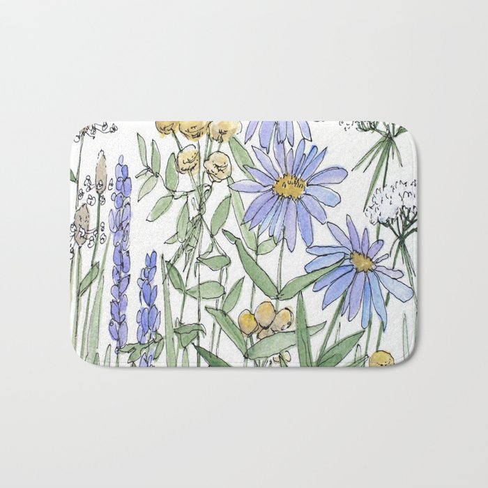 Asters and Wild Flowers Botanical Nature Floral Bath Mat
