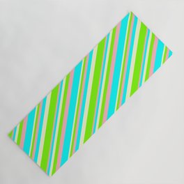 [ Thumbnail: Light Yellow, Green, Light Pink, and Cyan Colored Striped/Lined Pattern Yoga Mat ]