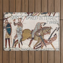 Battle of Hastings- Bayeux Tapestry King Harold Is Killed Arrow In Eye Outdoor Rug