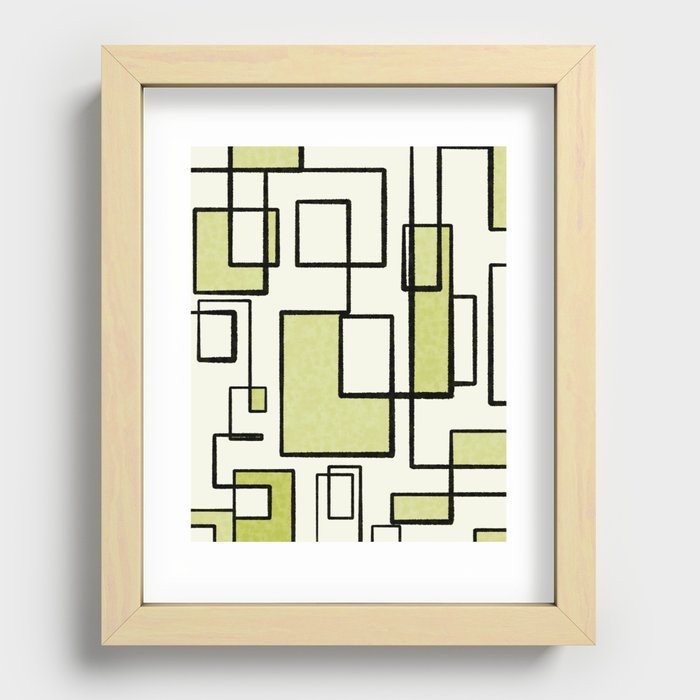 Piet Composition in Retro Avocado Sage Light Green Mid-Century Modern Minimalist Geometric Abstract Recessed Framed Print