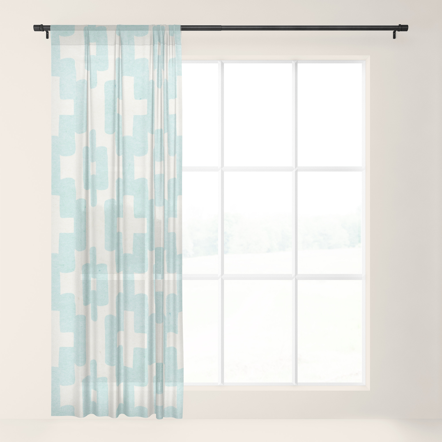 Pastel Marine Blue Turquoise Geometric Watercolor Aztec Pattern