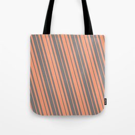 [ Thumbnail: Light Salmon and Grey Colored Striped/Lined Pattern Tote Bag ]