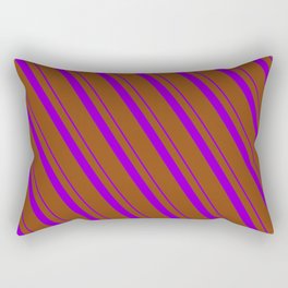 [ Thumbnail: Dark Violet and Brown Colored Striped/Lined Pattern Rectangular Pillow ]
