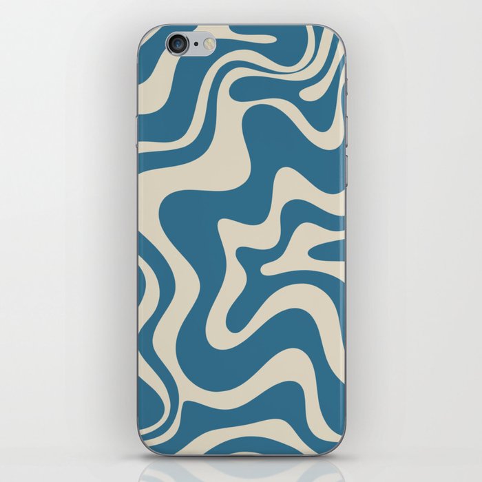 Retro Liquid Swirl Abstract Pattern in Beige and Boho Blue iPhone Skin