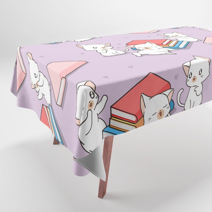 Cats and Books Pattern Tablecloth