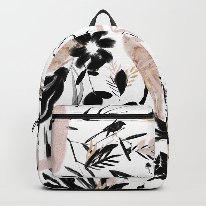 Black pink rose gold watercolor tropical floral Backpack by Pink