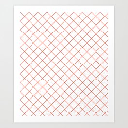 Pantone Living Coral Thin Line Stripe Grid (Pinstripe Pattern) on White Art Print