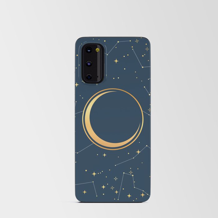 Navy and Gold Crescent Moon Eclipse Constellations Android Card Case
