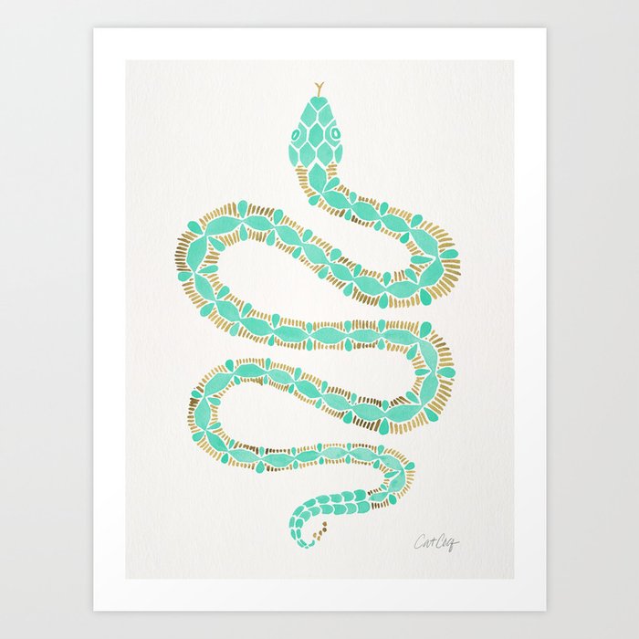 Mint & Gold Serpent Art Print
