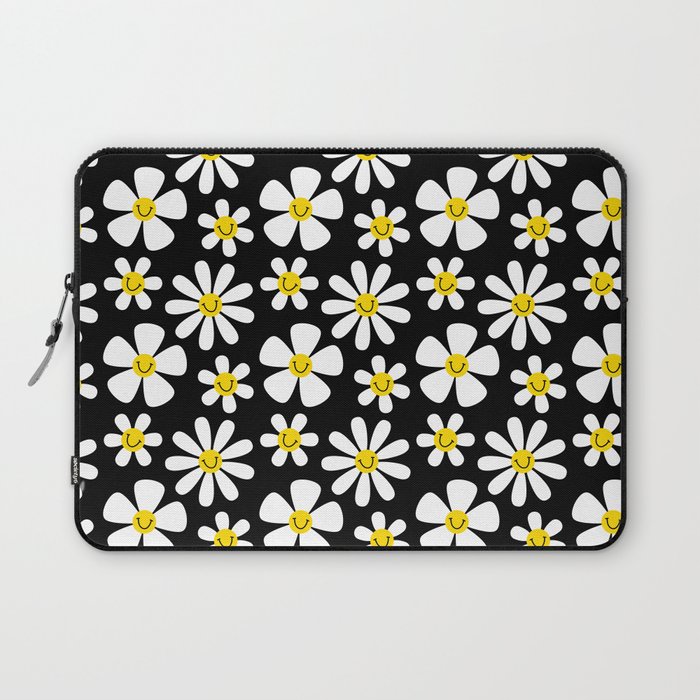 White daisy retro flower cartoon seamless pattern Laptop Sleeve