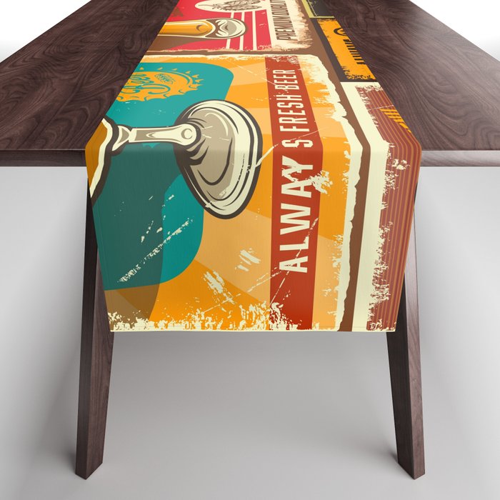 Set of beer poster in vintage style with grunge textures and beer objects Table Runner