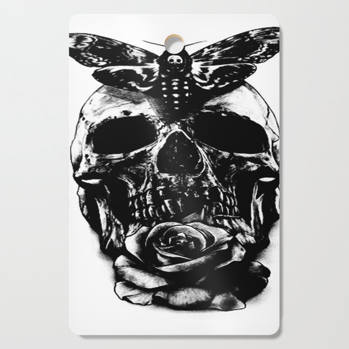 Moth and Rose skull motif , Custom gift design Cutting Board