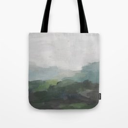Temple of Flora - Dark Green Seafoam Teal Valley Horizon Gray Cloudy Skies Abstract Nature Painting Tote Bag