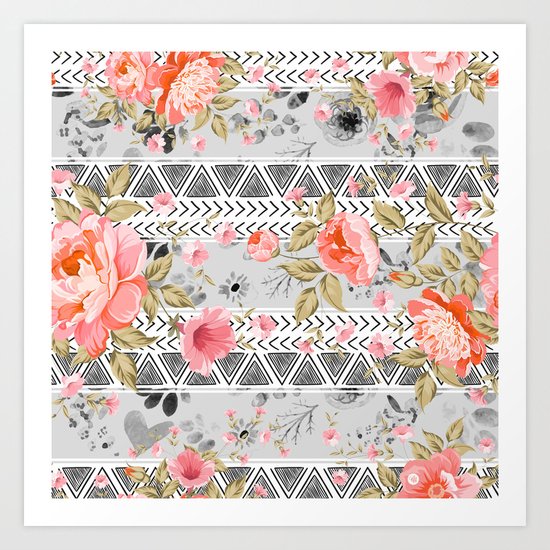 Pattern flowers with triangular shapes Art Print
